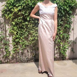 Vintage Wtoo Champagne Satin Lace Bodice Bridesmaid/Mother of the Bride Dress